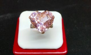 Art Deco Vintage 35.  25 Ctw Heart Shaped Kunzite Diamond Platinum & 14k Gold Ring