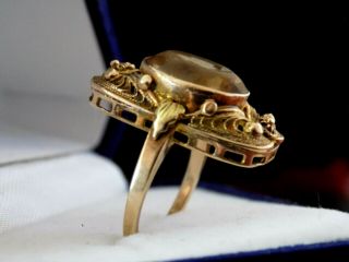 Art Deco 10k Solid Yellow & Rose Gold Citrine Quartz Pinky Ring Sz 4