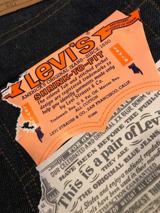 Vtg 60s 70s Levis 501 Denim Jeans Redline Big Deadstock 1966 Style 31 X 31 Rare 2