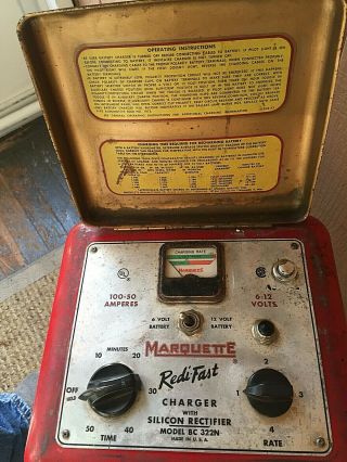 Very Vintage tall Rolling Marquette Redi - Fast 6 - 12 Volt Battery Charger BC 322N 7