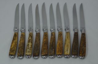 Vintage Collectible Rare 10 Piece Abercrombie & Fitch Stag Horn Steak Knife Set