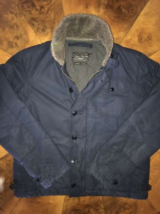 J.  Crew Waxed Cotton (marshal) Deck Jacket Blue Size Large Rare Vintage Find Euc