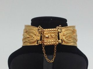 Salvador Teran Marbel Aztec Cuff Bracelet Earrings & Ring Gold Tone w/ Blue Face 5
