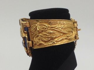 Salvador Teran Marbel Aztec Cuff Bracelet Earrings & Ring Gold Tone w/ Blue Face 7
