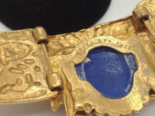 Salvador Teran Marbel Aztec Cuff Bracelet Earrings & Ring Gold Tone w/ Blue Face 8