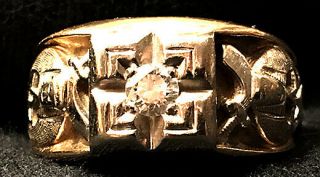 Heavy Vintage White & Yellow Gold Masonic,  Shriners,  Ring With Diamond