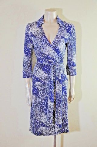 Diane Von Furstenberg Vintage Printed 3/4 Sleeve Silk Wrap Dress Size 10