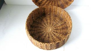 SEMINOLE BASKET Native American Antique PINE NEEDLE Lidded Round Basket Rare 4