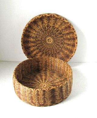 SEMINOLE BASKET Native American Antique PINE NEEDLE Lidded Round Basket Rare 5