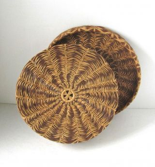 SEMINOLE BASKET Native American Antique PINE NEEDLE Lidded Round Basket Rare 6