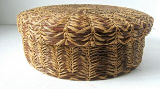 SEMINOLE BASKET Native American Antique PINE NEEDLE Lidded Round Basket Rare 8