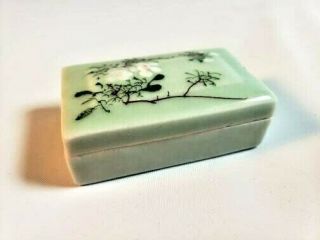 Antique Chinese Celadon Hand Painted Porcelain Trinket Box