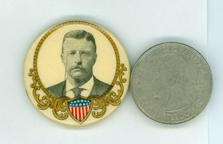 Vintage 1904 President Theodore Roosevelt Campaign Pinback Button White Shield