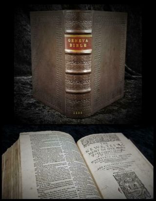 1598 Geneva Bible " Breeches " Bible Rare Roman Font,  Christopher Barker,  London