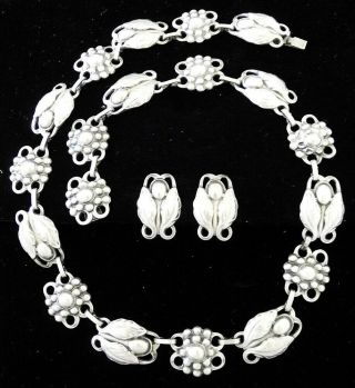 1940s Coro Norseland Sterling Necklace & Earrings Set Scandinavian Jensen Style