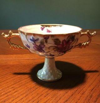 Vintage Royal Sealy China Handled Tea Cup Purple Violets Iridescent