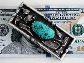 Antique Vintage Native American Sterling Silver Turquoise Belt Buckle