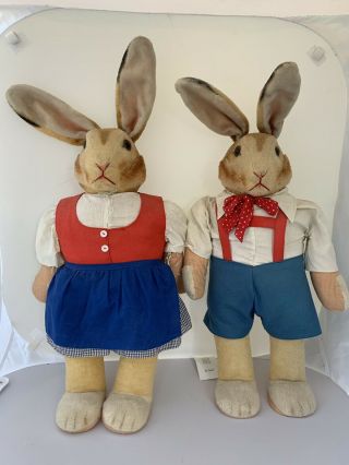 1900’s Rare Vintage Steiff Girl And Boy Dressed Stuffed Animal Rabbits