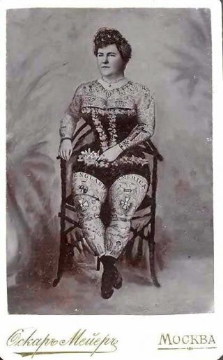RARE Antique RUSSIA 1870s TATTOOED LADY FREAK PHOTO Historic MOSCOW SIDESHOW 7