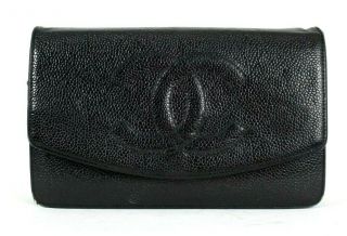 Chanel Vintage Black Caviar Logo Wallet On Chain Woc Crossbody Bag