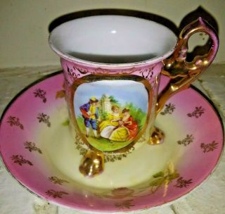 Carlsbad Schmidt & Co.  Austria Tea Cup And Saucer Victorian Footed