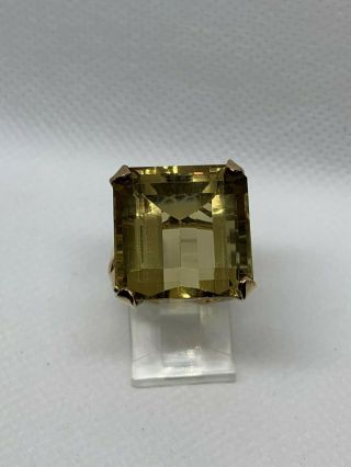 Vintage Ladies Large 14k Art Deco Golden Topaz Ring Wear Not Scrap