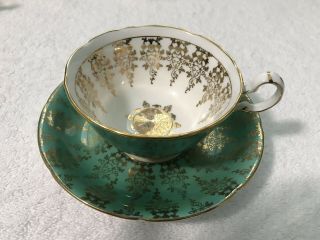 Vintage Royal Grafton Bone China Teacup And Saucer Teal Gold England