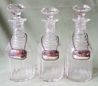 Antique Silver Plated 3 Bottle Tantalus with Labels,  Brandy Gin Port 5