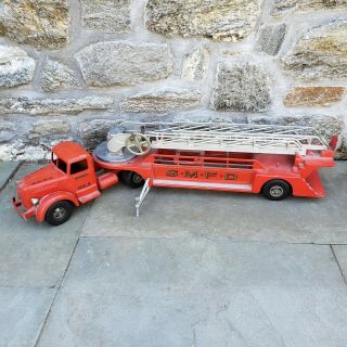 Vintage Smith Miller Fire Department Ladder Truck With Mack Emblem