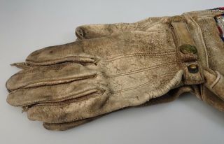 Antique Vintage Native American Beaded Hide Leather Gloves Circle K - 54908 10