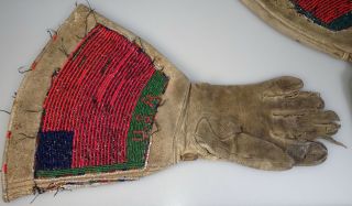 Antique Vintage Native American Beaded Hide Leather Gloves Circle K - 54908 6