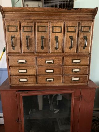 Antique Vintage Oak File Index Document Cabinet 34x30x12