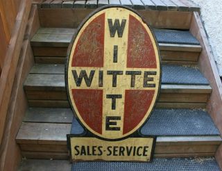 Vintage Rare Witte Sales Service Gas Engine Hit & Miss Embossed Metal Tin Sign