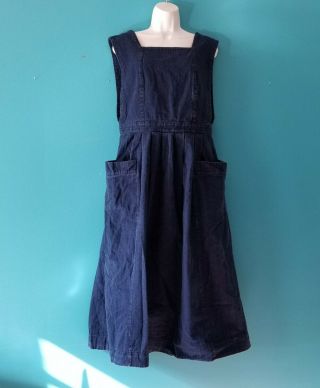 Vintage Modest Laura Ashley Blue Denim Pinafore Dress Oversize Pockets 12 14 Xl