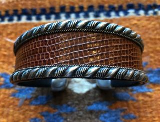Vintage Charlie Favour Handcrafted Leather And Sterling Silver Cuff Bracelet