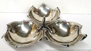 Sciarrotta Vintage Arts Crafts Handmade Sterling Silver Three Leaf Serving Dish