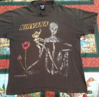 Vintage Nirvana Incesticide T Shirt Very Rare - Size Xl Giant Cobain Black 90s