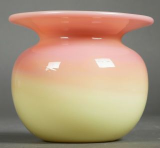 Vintage Pink Or Peach & Yellow Burmese Art Glass Vase With Flat Top