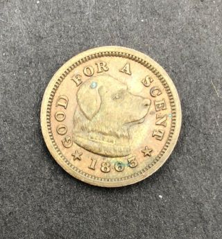 RARE 1863 Good For A Scent Dog Jos H Merriam Civil War Era Trade Token Coin 2