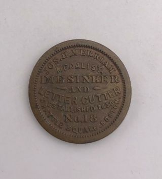 RARE 1863 Good For A Scent Dog Jos H Merriam Civil War Era Trade Token Coin 3