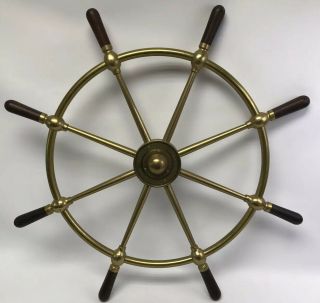 Scottish Brass Ship Steering Wheel,  Wood Handles,  Brown Bros Rosebank Ironworks