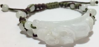 Fine Antique Chinese White Jade Dragon Or Snake Carved String Bracelet