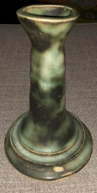 Vintage Mccarty Pottery Merigold Signed Candlestick - Green Tea Glaze