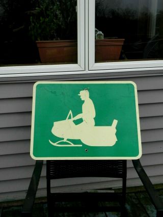 vintage SNOWMOBILE TRAIL metal SIGN Adirondacks ADK rider w hat Polaris Ski Doo 3