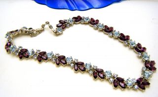 Crown Trifari Rhinestone Necklace Faux Alexandrite Blue Purple Color Shift
