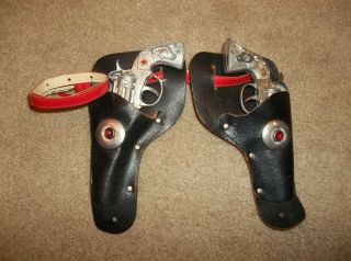 Vintage Hubley Red Star & Circle H Small Single Shot With Dual Holster
