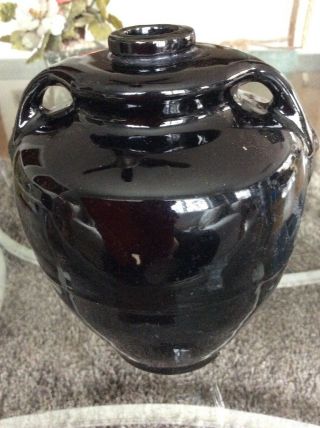 Rare Vintage Double Handle Stoneware Beehive Crock Jug Black Glaze Syrup? Vnc