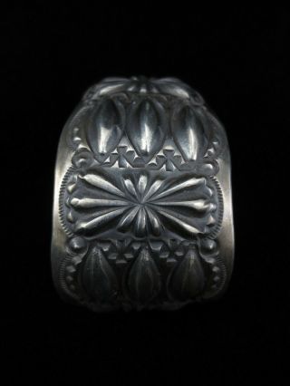 Vintage Navajo Bracelet - Sterling Silver Wide Heavy Cuff 7