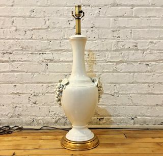 Vintage Frederick Cooper Lamp White Porcelain Grapevine 50s Table Lamp Elegant 2
