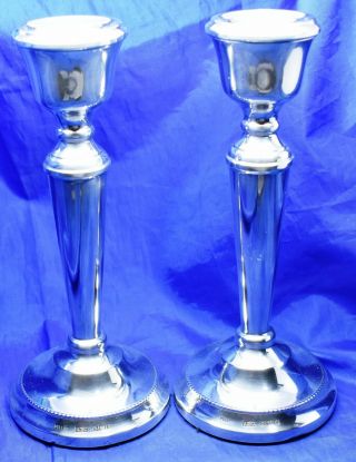 Pair Solid Silver Medium Height Candlesticks By A T Cannon B 